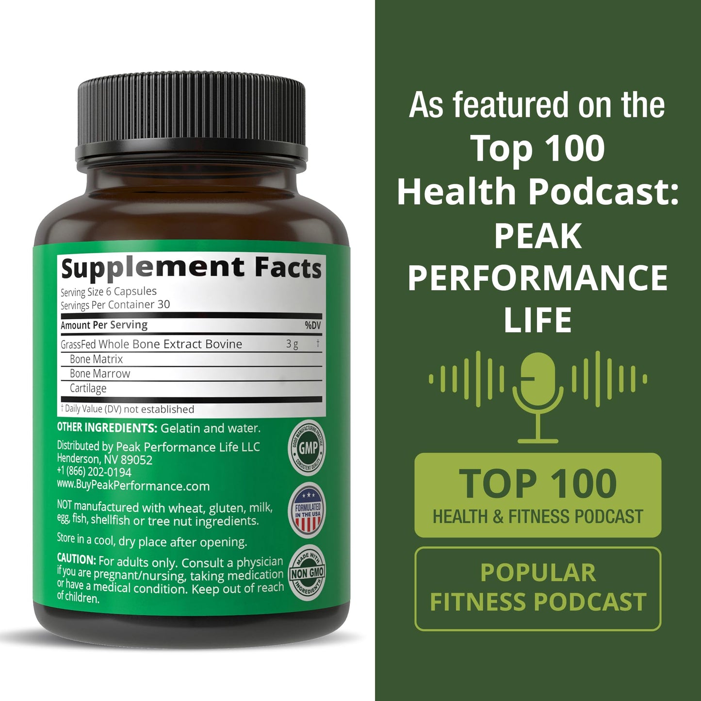 Peak Performance Grass Fed Bone Marrow - Whole Bone Extract Supplement 180 Capsules. Superfood Pills Rich in Collagen, Vitamins, and Amino Acids. from Matrix, Marrow, Cartilage. Ancestral Tablets - Maple Wellness Supplements