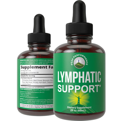 Peak Performance Lymphatic Drainage Drops. Sugar Free 7-in-1 Lymph Detox and Cleanse Support. Vegan Supplement with Echinacea, Red Clover Blossom, Burdock Root, Cleavers Herb, Licorice Root, and More - Maple Wellness Supplements
