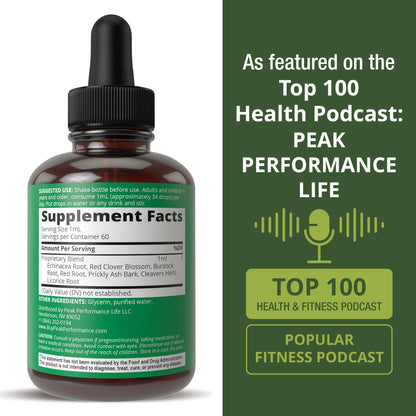Peak Performance Lymphatic Drainage Drops. Sugar Free 7-in-1 Lymph Detox and Cleanse Support. Vegan Supplement with Echinacea, Red Clover Blossom, Burdock Root, Cleavers Herb, Licorice Root, and More - Maple Wellness Supplements