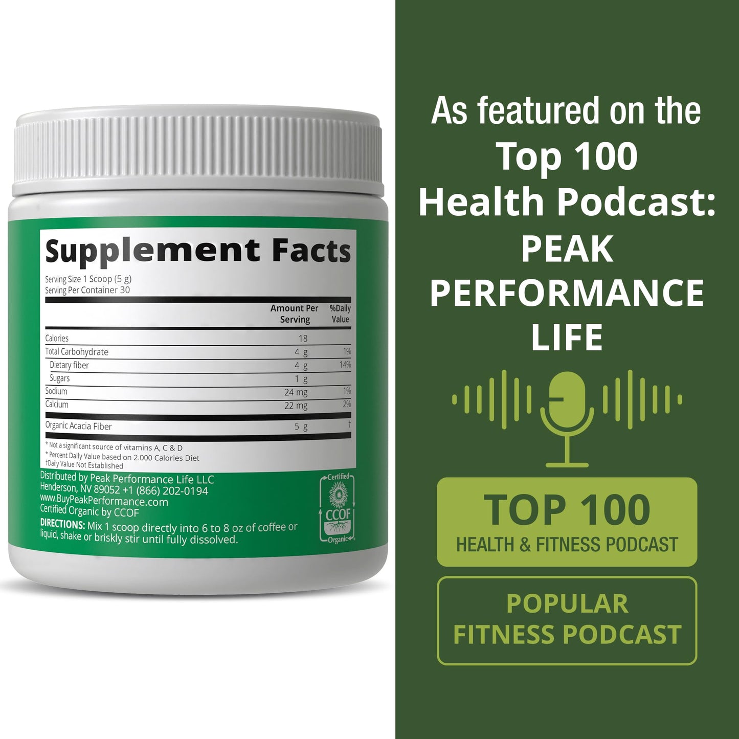 Peak Performance Organic Acacia Senegal Prebiotic Fiber Powder. Unflavored USDA Organic Plant Based Soluble Vegan Prebiotics Gut Health Supplement with Digestive Enzymes - Maple Wellness Supplements