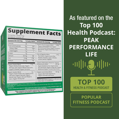 Peak Performance Organic Greens Superfood Powder Single Serve Travel Packets. Best Tasting Organic Green Juice Super Food with 25+ All Natural Ingredients for Max Energy. (20 Pack) - Maple Wellness Supplements