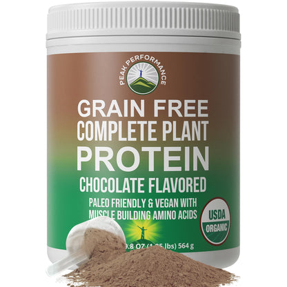 Peak Performance Organic Paleo Grain Free Plant Based Raw Vegan Protein Powder. Amazing Amino Acid Profile and Less Than 1g of Sugar. with Hemp and Pea Protein Chocolate Flavored - Maple Wellness Supplements