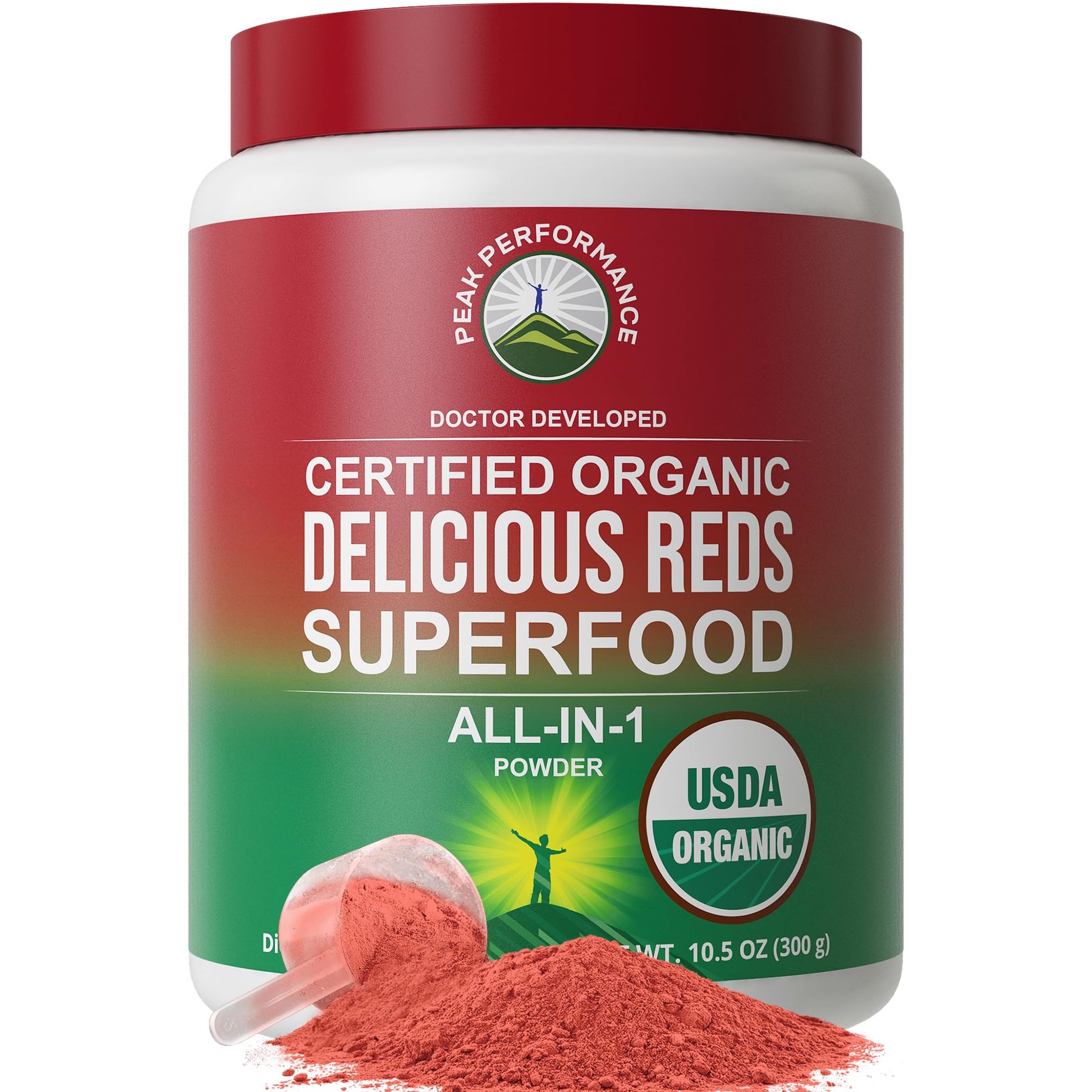 Peak Performance Organic Reds Superfood Powder, Best Tasting Organic Red Juice Super Food w/ 25+ All Natural Ingredients & Polyphenols, Vital for Max Energy and Detox. Raspberry, Elderberry, Beetroot - Maple Wellness Supplements