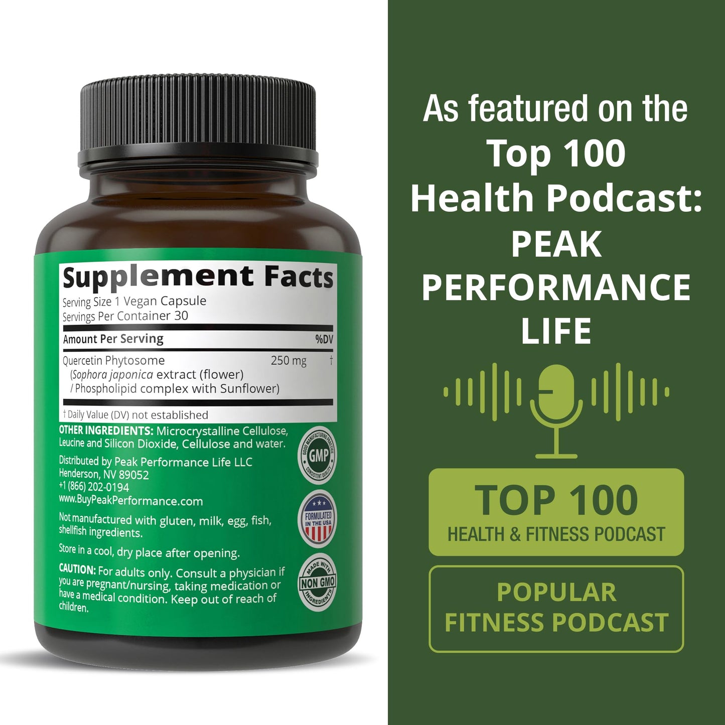 Peak Performance Ultra Pure Quercetin Phytosome Vegan Capsules - Rich Sophora Japonica Extract for Max Absorption Now. Quercetin 250mg Supplement Capsules. Made in USA - Maple Wellness Supplements