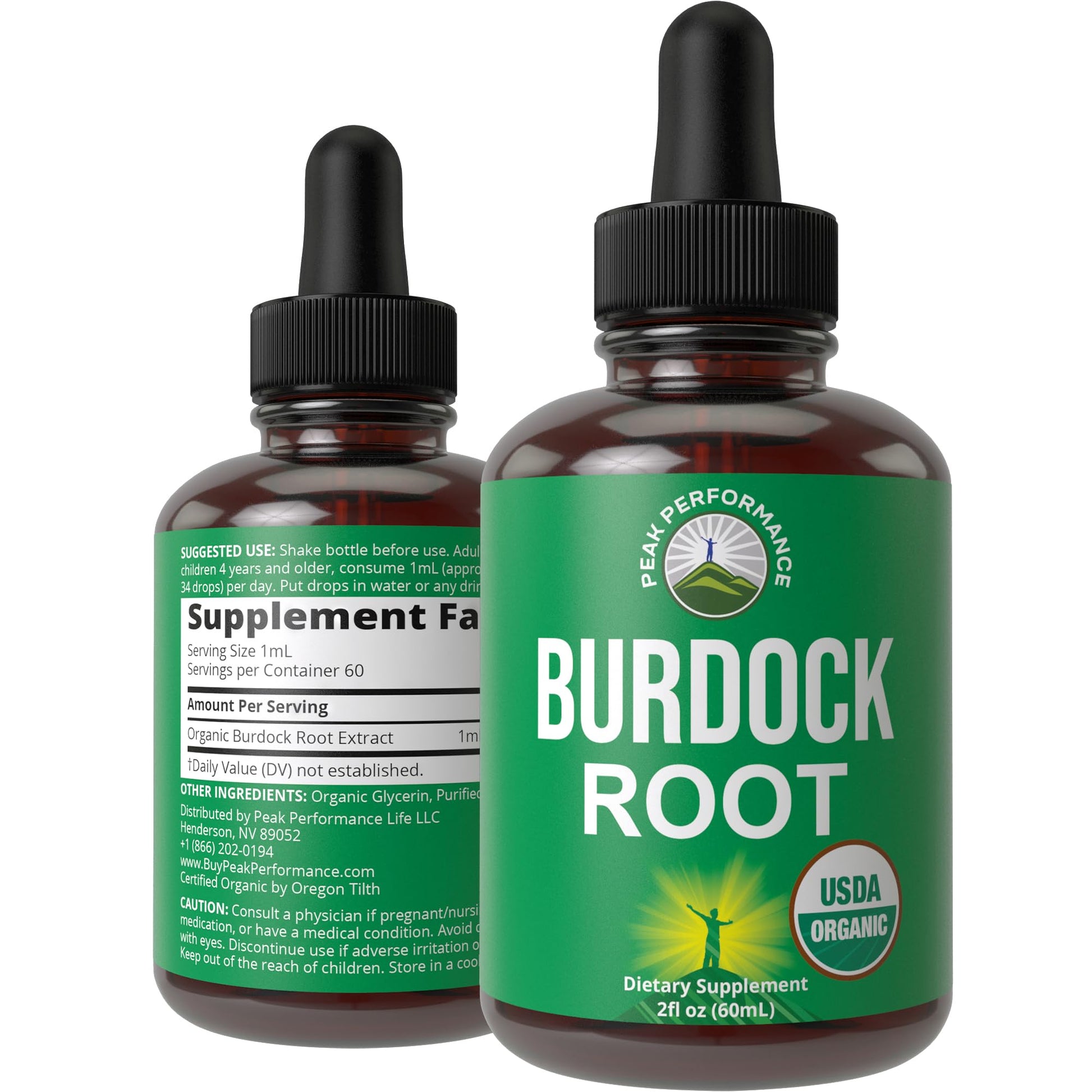 Peak Performance USDA Organic Burdock Root Liquid Drops Supplement. Vegan Extract Tincture for Women and Men. Organic Burdock Root Oil Herb. Zero Sugar, Gluten Free Supplements - Maple Wellness Supplements