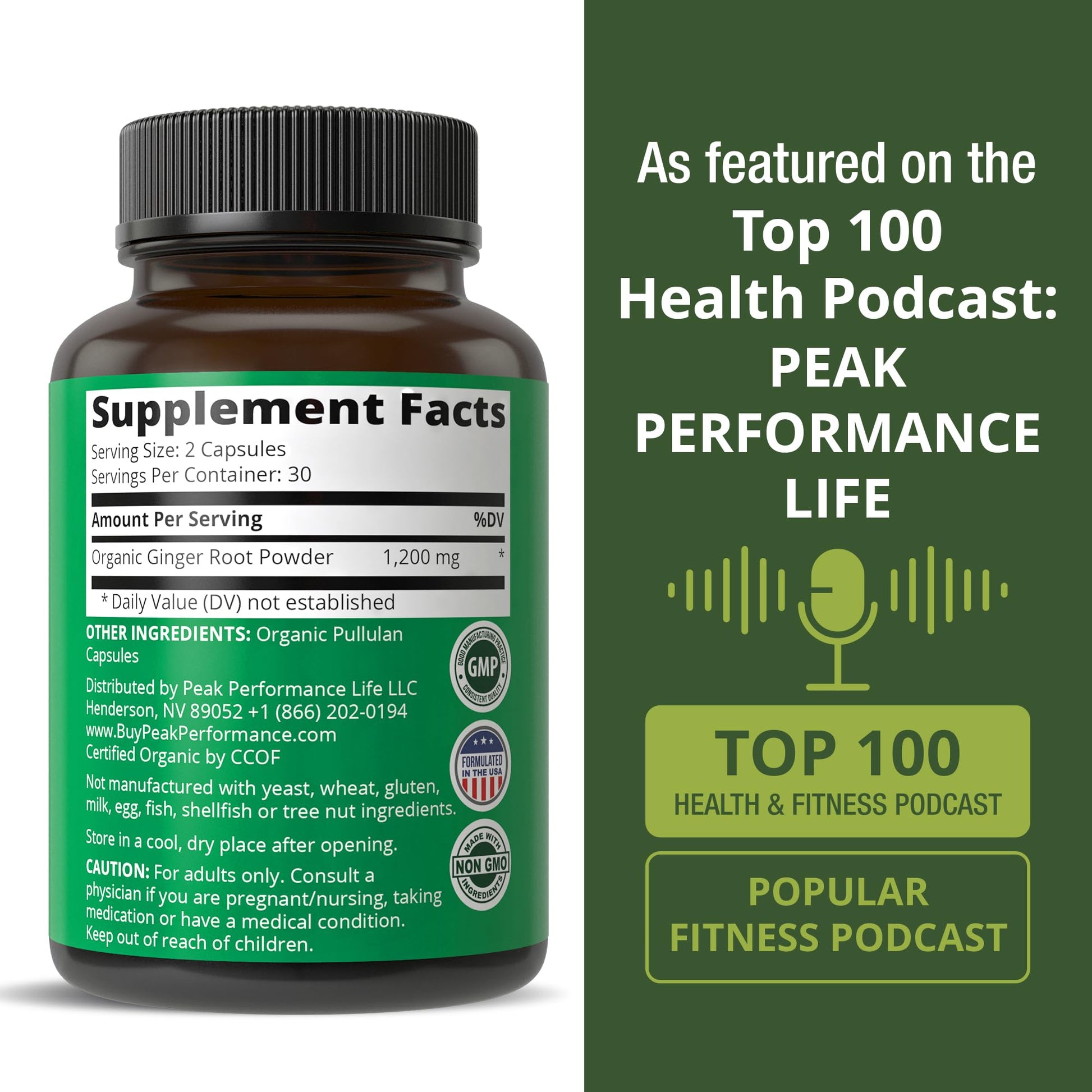 Peak Performance USDA Organic Ginger Root Capsules. Vegan Ginger Pills Supplement for Women & Men to Support Digestion, Occasional Nausea Relief, Gas & Bloat Support, and Gentle Stomach Comfort - Maple Wellness Supplements