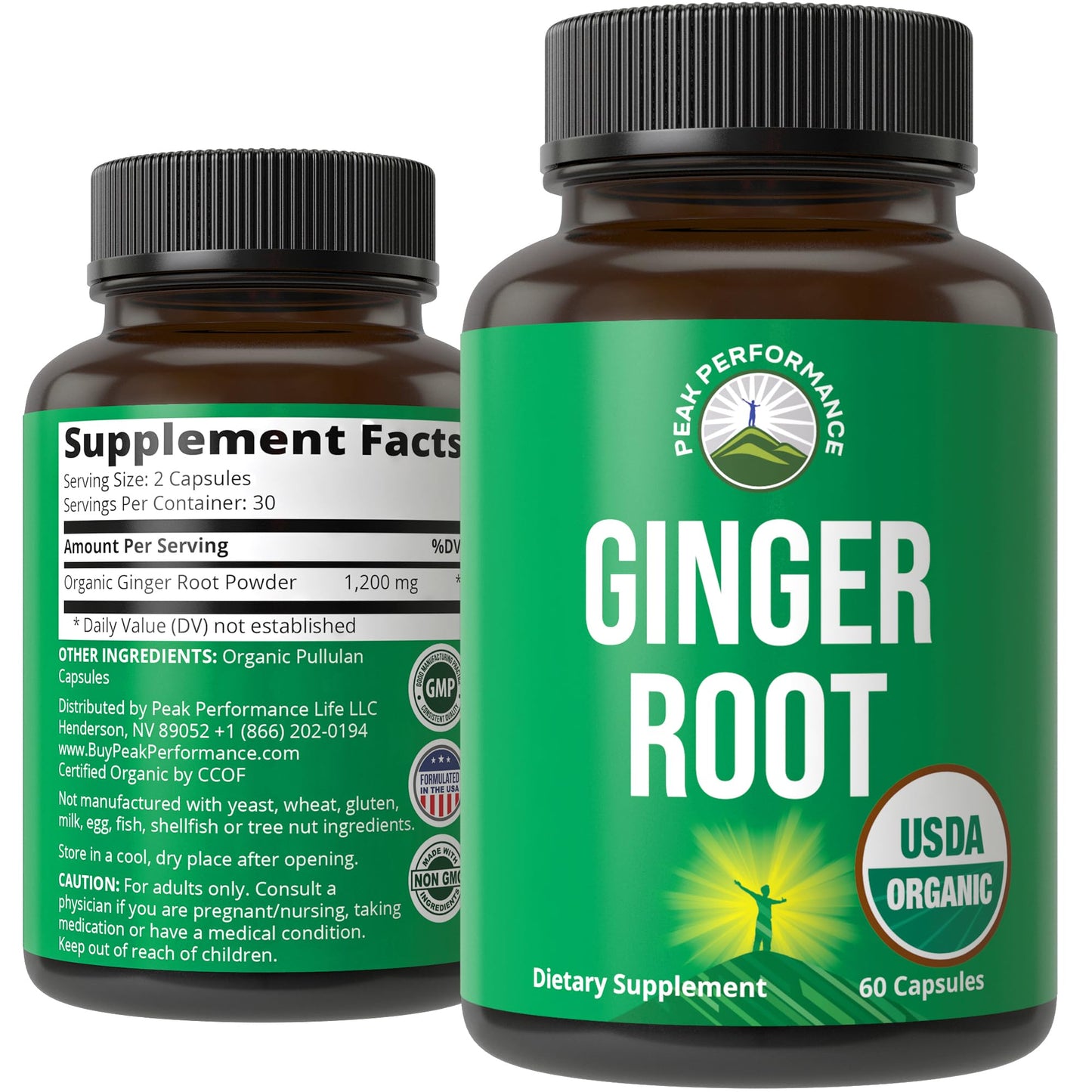 Peak Performance USDA Organic Ginger Root Capsules. Vegan Ginger Pills Supplement for Women & Men to Support Digestion, Occasional Nausea Relief, Gas & Bloat Support, and Gentle Stomach Comfort - Maple Wellness Supplements