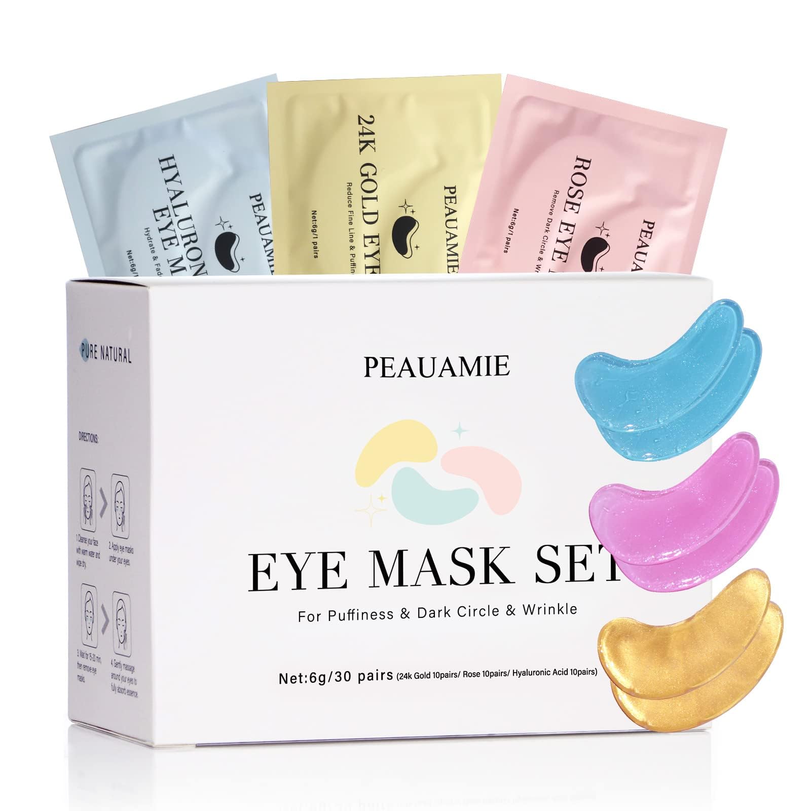 PEAUAMIE Under Eye Patches Gold and Hyaluronic Acid for puffy eyes,Rose Eye Masks - Maple Wellness Supplements