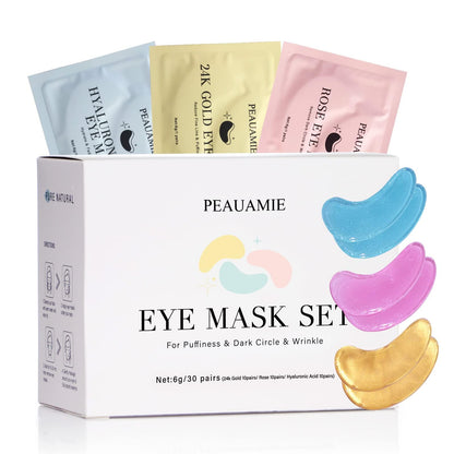 PEAUAMIE Under Eye Patches Gold and Hyaluronic Acid for puffy eyes,Rose Eye Masks - Maple Wellness Supplements