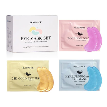 PEAUAMIE Under Eye Patches Gold and Hyaluronic Acid for puffy eyes,Rose Eye Masks - Maple Wellness Supplements