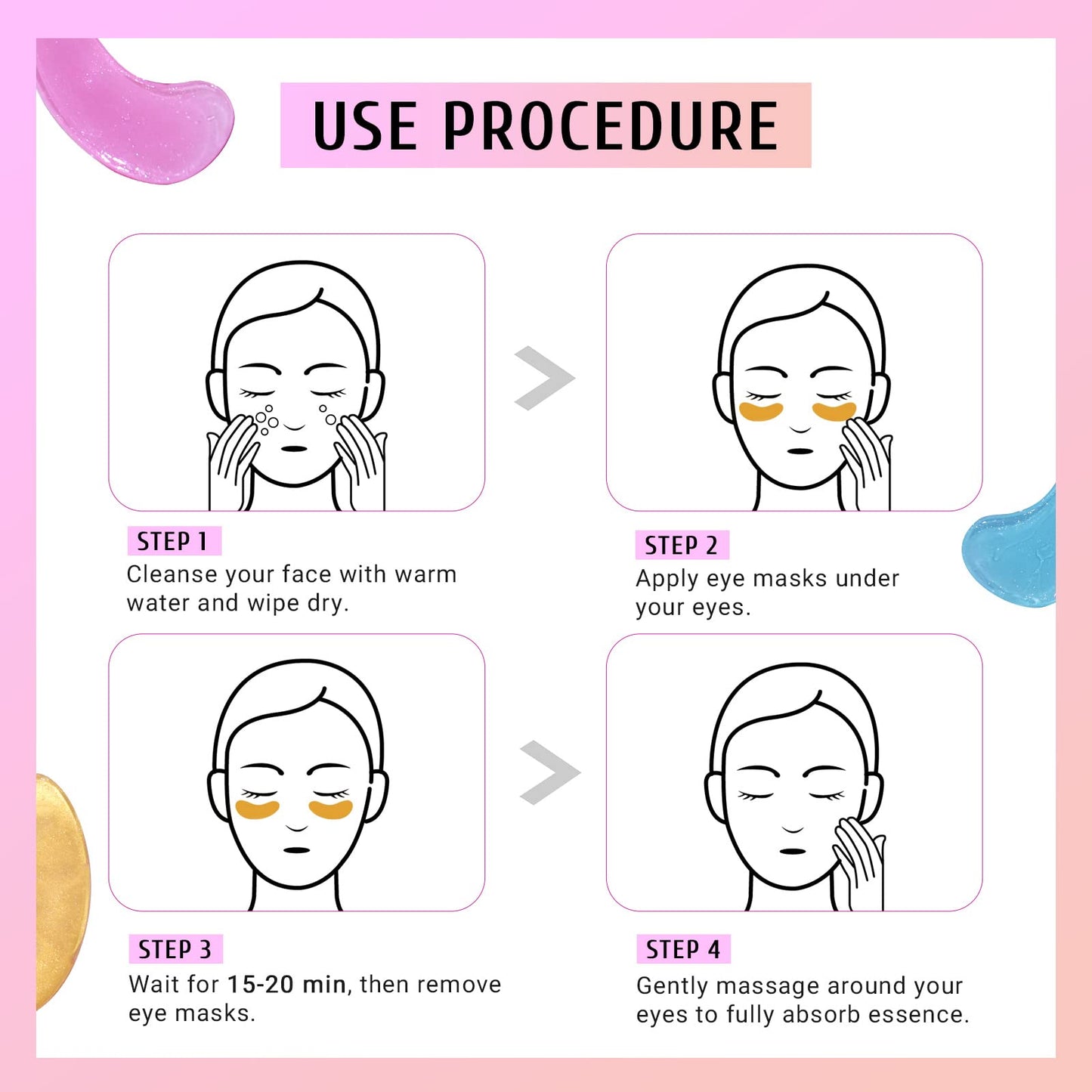 PEAUAMIE Under Eye Patches Gold and Hyaluronic Acid for puffy eyes,Rose Eye Masks - Maple Wellness Supplements