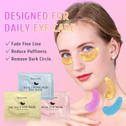 PEAUAMIE Under Eye Patches Gold and Hyaluronic Acid for puffy eyes,Rose Eye Masks - Maple Wellness Supplements