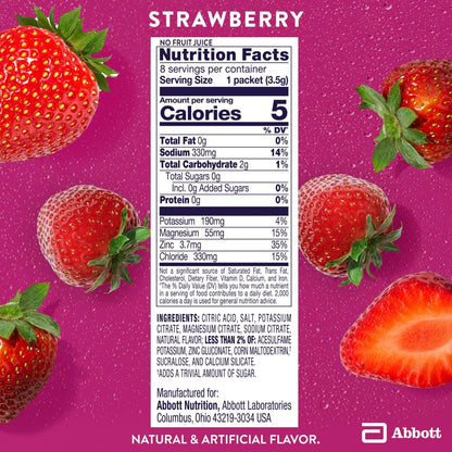 Pedialyte Electrolyte Drink Mix With Zero Sugar | Hydration With Key Electrolytes | Great Hydration Low in Calories | Strawberry, 24 Powder Packets - Maple Wellness Supplements