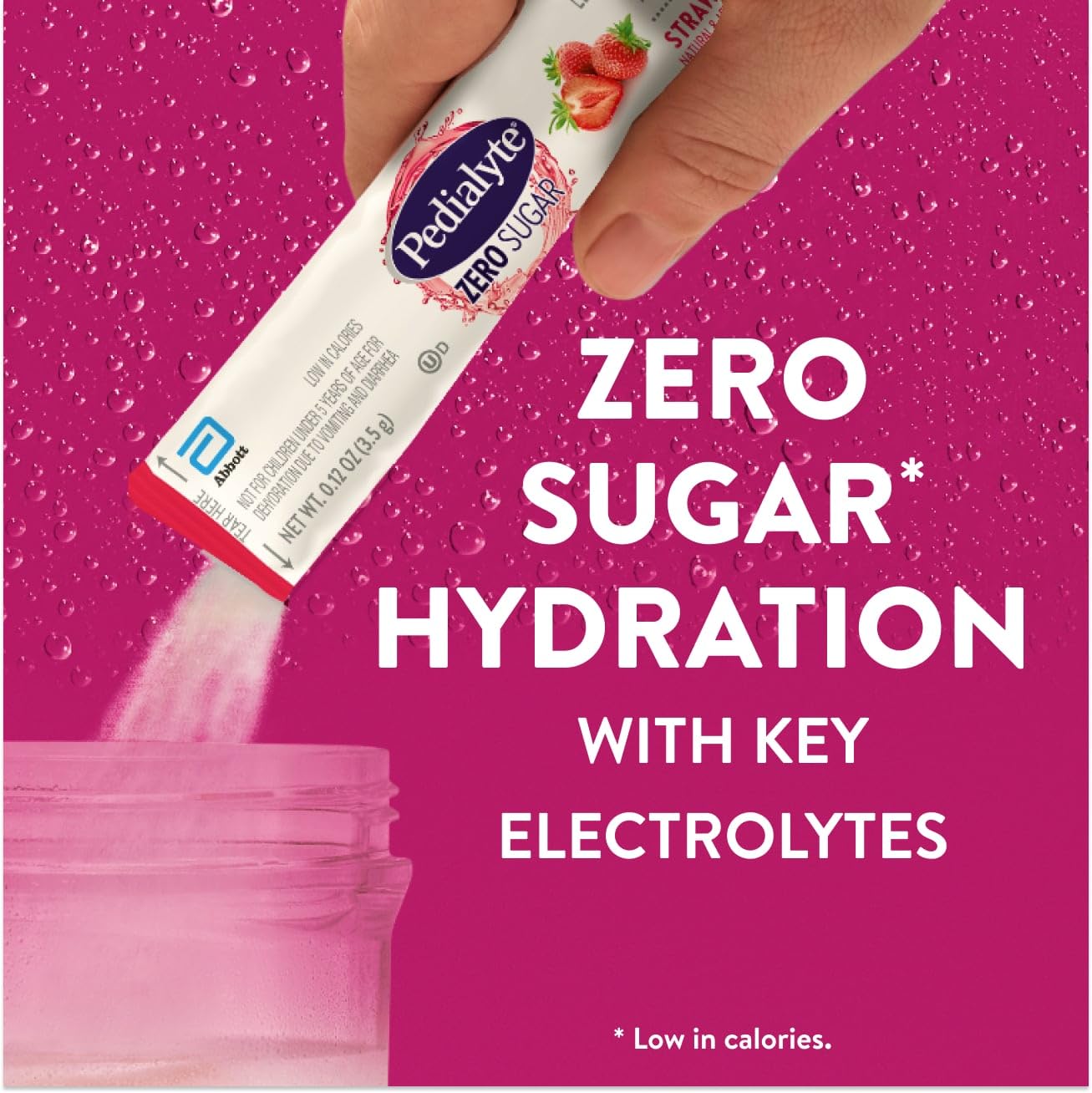 Pedialyte Electrolyte Drink Mix With Zero Sugar | Hydration With Key Electrolytes | Great Hydration Low in Calories | Strawberry, 24 Powder Packets - Maple Wellness Supplements