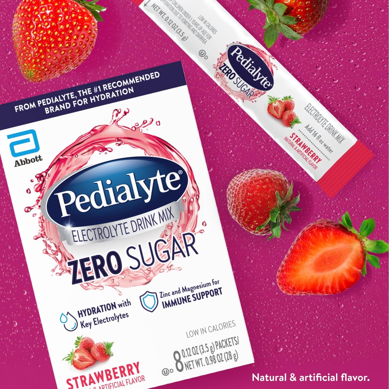 Pedialyte Electrolyte Drink Mix With Zero Sugar | Hydration With Key Electrolytes | Great Hydration Low in Calories | Strawberry, 24 Powder Packets - Maple Wellness Supplements