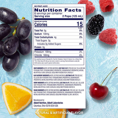 Pedialyte Electrolyte Solution Freezer Pops, Hydration Variety Pack— Grape, Blue Raspberry, Cherry, Orange, Pack of 64 - Maple Wellness Supplements
