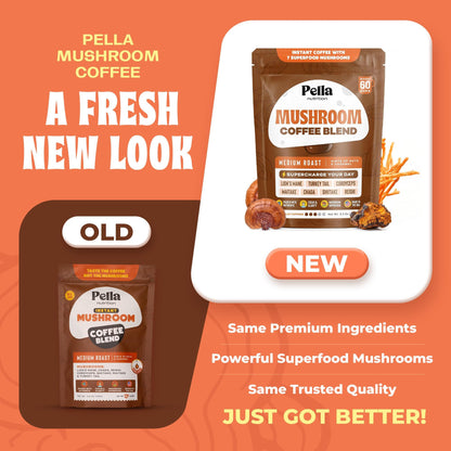Pella Nutrition Mushroom Coffee – Lions Mane, Reishi, Chaga, Cordyceps, Shiitake, Maitake, and Turkey Tail Mushroom Supplement – Superfood Instant - Maple Wellness Supplements