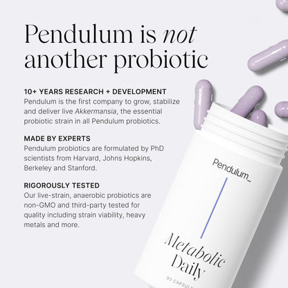 Pendulum Metabolic Daily - Multi-Strain Probiotic with Akkermansia muciniphila to Support Metabolism and Sustain Energy Levels - for Women and Men - 90 Capsules (1 Pack) - Maple Wellness Supplements
