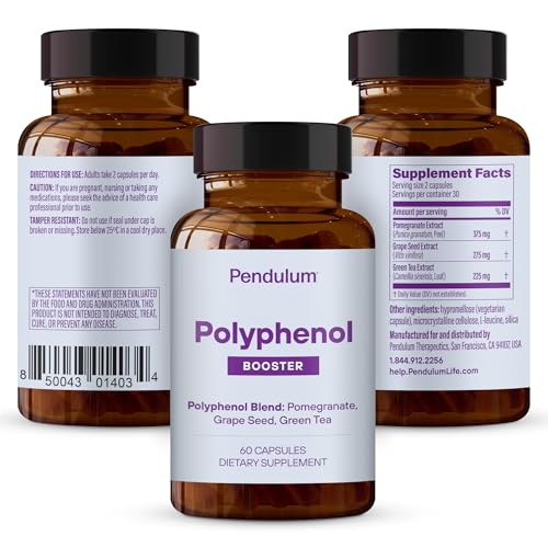 Pendulum Polyphenol Booster, Antioxidant from Superfoods, Beneficial Plant Compounds for Good Health, Helps Boost Akkermansia Muciniphila for Men & Women (60 Capsules, 1-Pack) - Maple Wellness Supplements