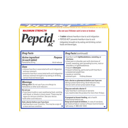 Pepcid AC Maximum Strength Heartburn Relief Tablets, OTC Medicine Prevents & Relieves Heartburn & Acid Reflux Due to Acid Indigestion, 20mg Famotidine Acid Reducer, Fast-Acting, 25 ct - Maple Wellness Supplements
