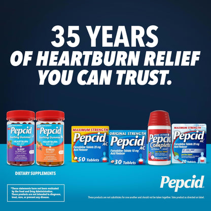Pepcid Complete Acid Reducer + Antacid Chewable Tablets, 10mg Famotidine, 800mg Calcium Carbonate & 165mg Magnesium Hydroxide per Heartburn Medicine Tablet, Antacid Chews, Berry Flavored, 70 ct - Maple Wellness Supplements