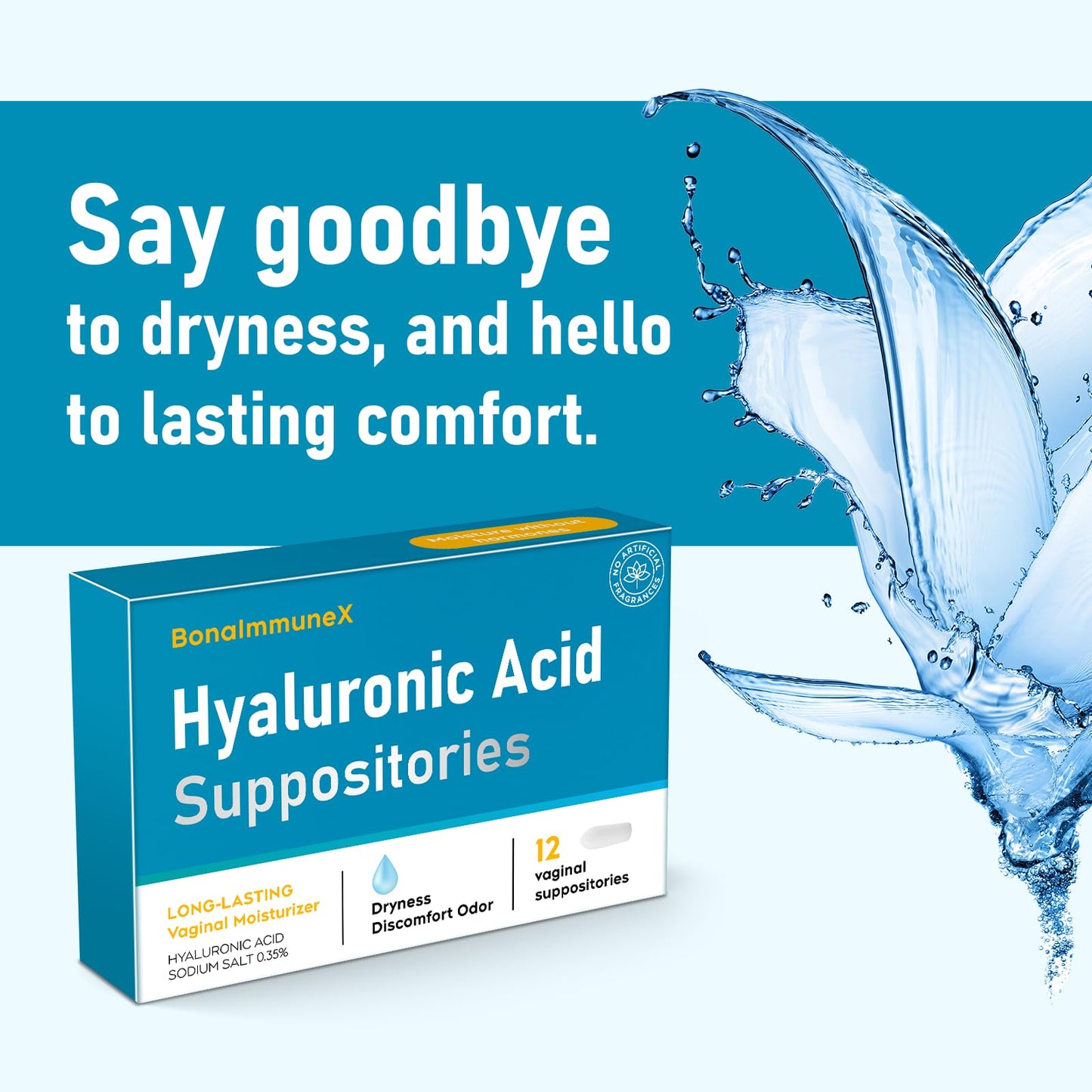 Peralpow Hyaluronic Acid Vaginal Suppositories 10 mg for Women | Vaginal Moisturizer for Dryness, Itching & Irritation | Menopause & Intimate Care with Coconut Fatty Acids | Estrogen Free, 12 Count - Maple Wellness Supplements