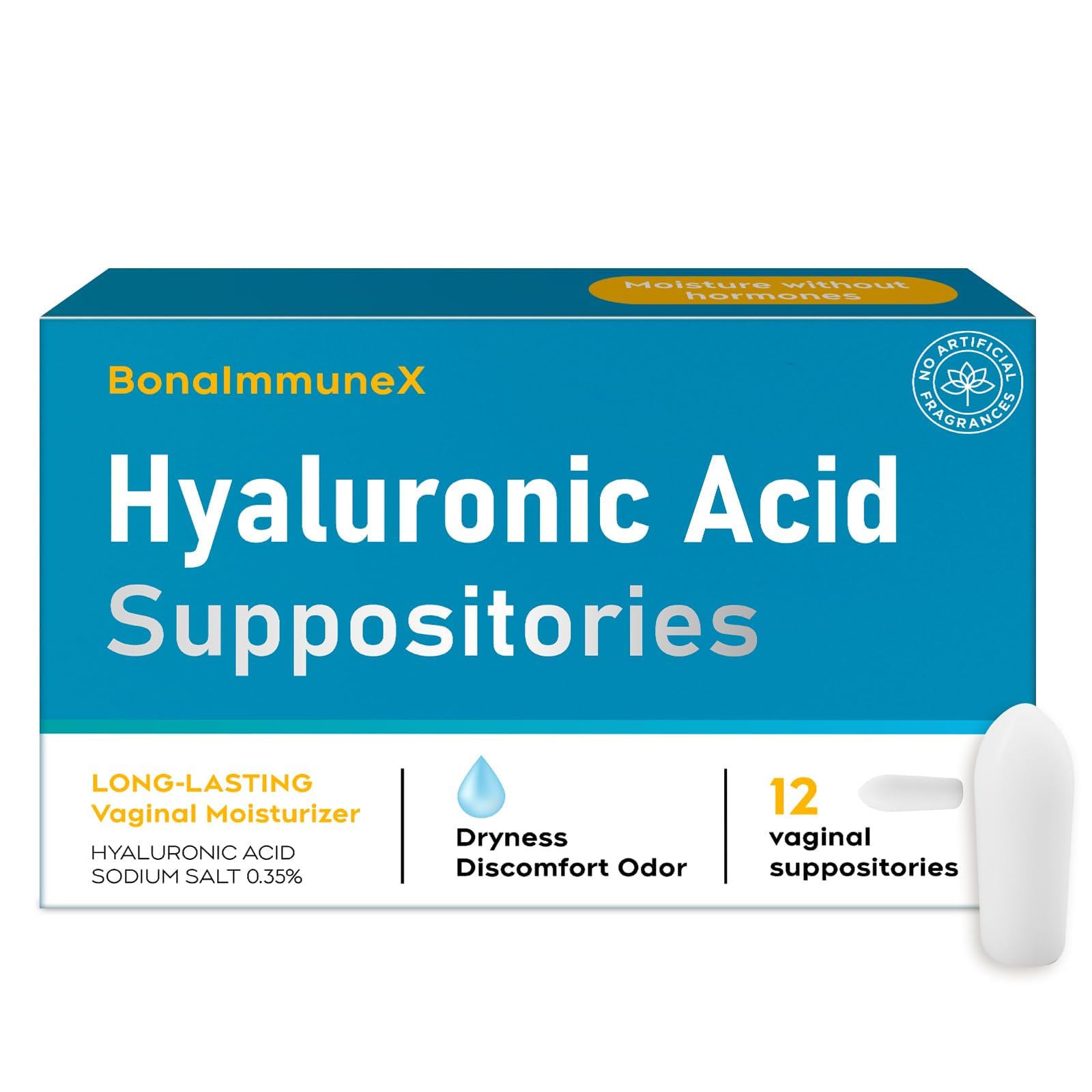Peralpow Hyaluronic Acid Vaginal Suppositories 10 mg for Women | Vaginal Moisturizer for Dryness, Itching & Irritation | Menopause & Intimate Care with Coconut Fatty Acids | Estrogen Free, 12 Count - Maple Wellness Supplements