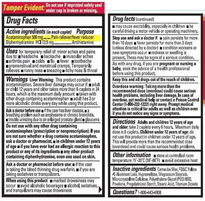 Percogesic Aspirin Free Pain Relief Tablets, Extra Strength, Acetaminophen and Diphenhydramine, 40 ct (Pack of 1) - Maple Wellness Supplements