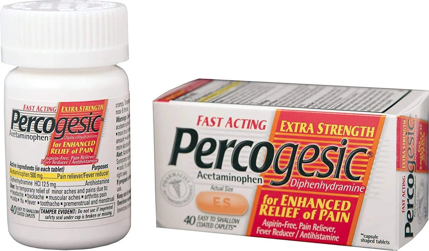Percogesic Extra Strength Pain Relief | Aspirin Free Dual Action Relief | 40 Coated Caplets (6 Pack) - Maple Wellness Supplements