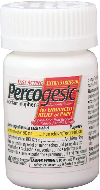 Percogesic Extra Strength Pain Relief | Aspirin Free Dual Action Relief | 40 Coated Caplets (6 Pack) - Maple Wellness Supplements