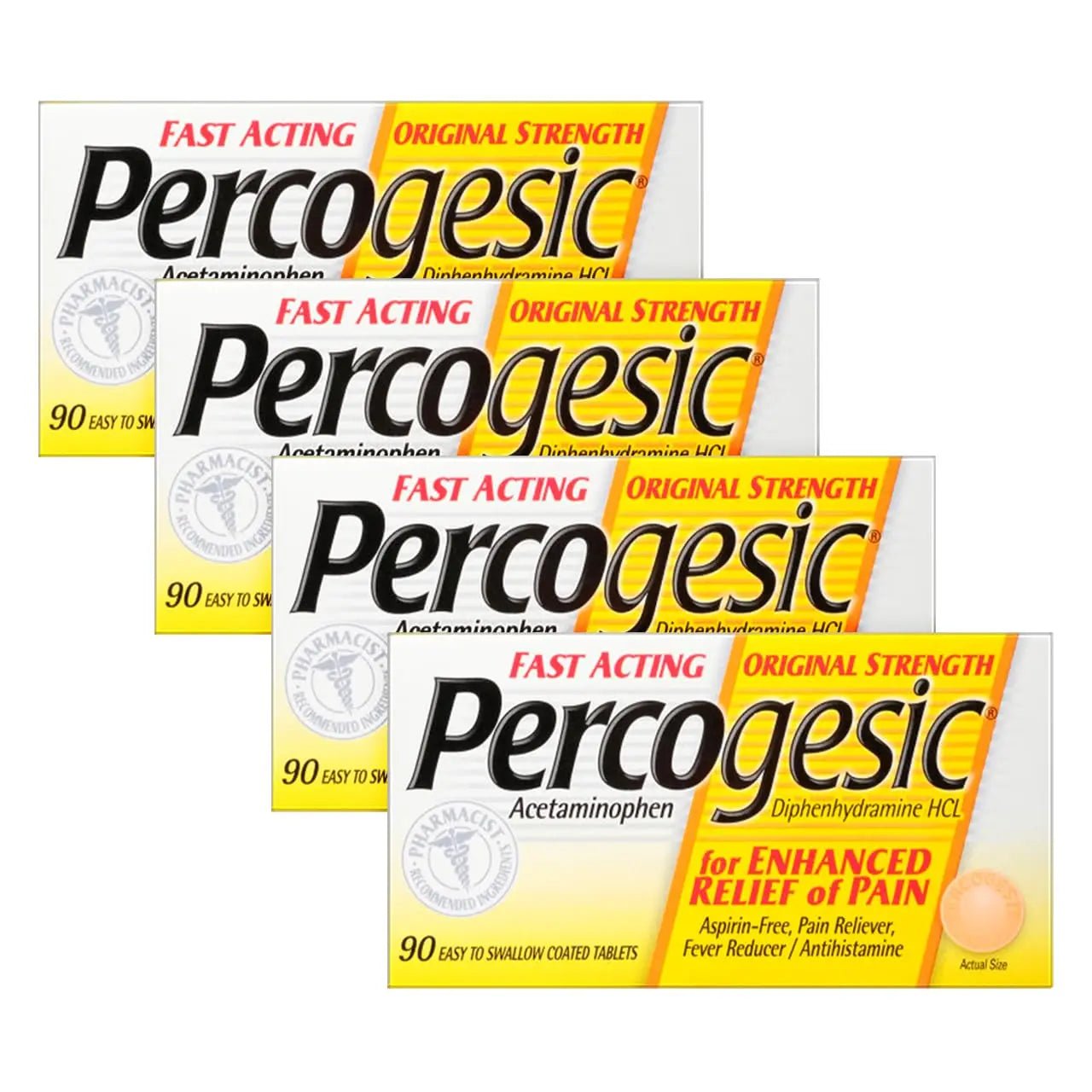 Percogesic Original Pain Relief | Aspirin Free Fast Acting Relief | 90 Coated Caplets (4 Pack) - Maple Wellness Supplements