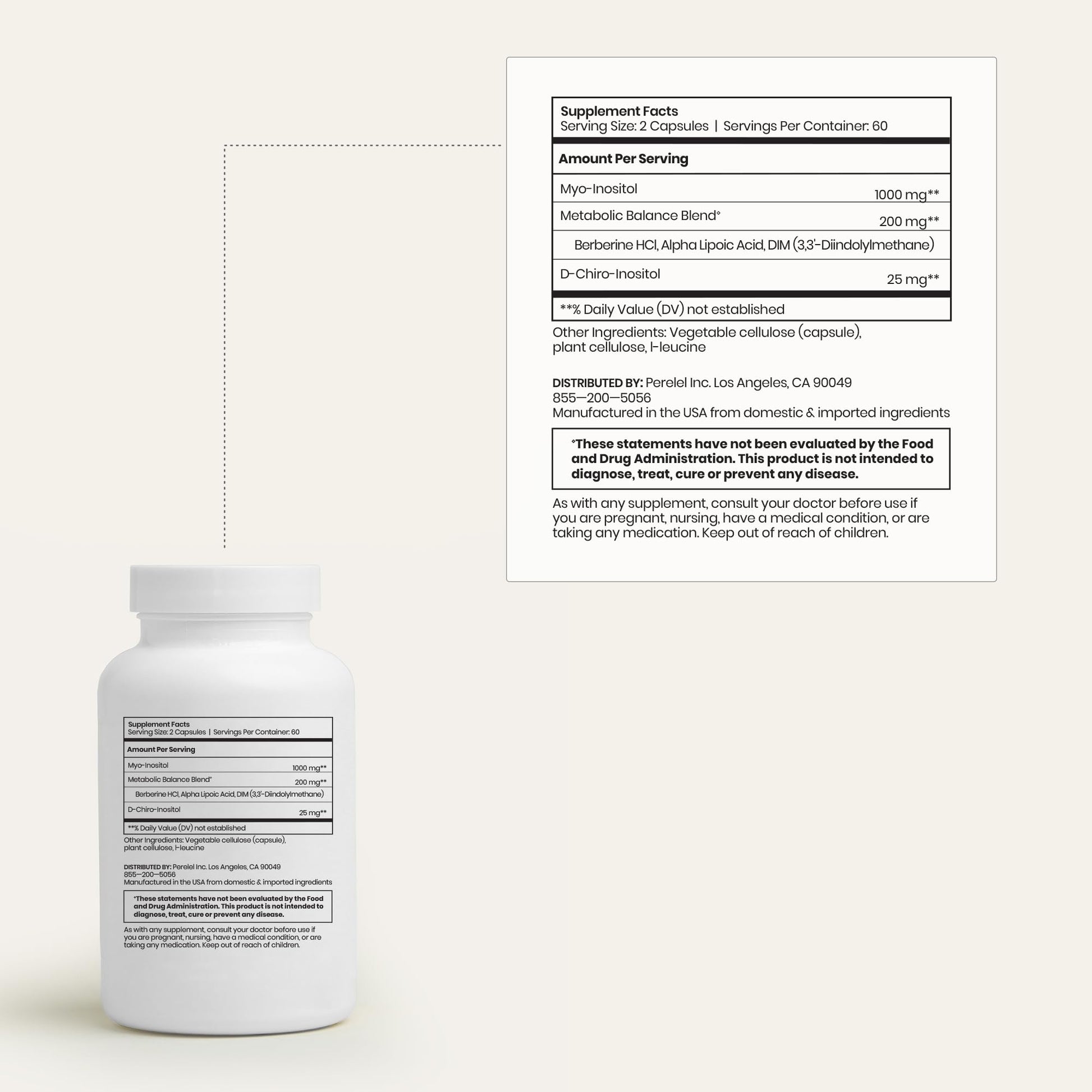 Perelel Hormone Balance Support, Myo & D Chiro Inositol, Womens Inositol Supplement with Berberine, Alpha Lipoic Acid, & Dim to Support Female Health, Soy, Dairy & Gluten Free, Non GMO, 120 Capsules - Maple Wellness Supplements
