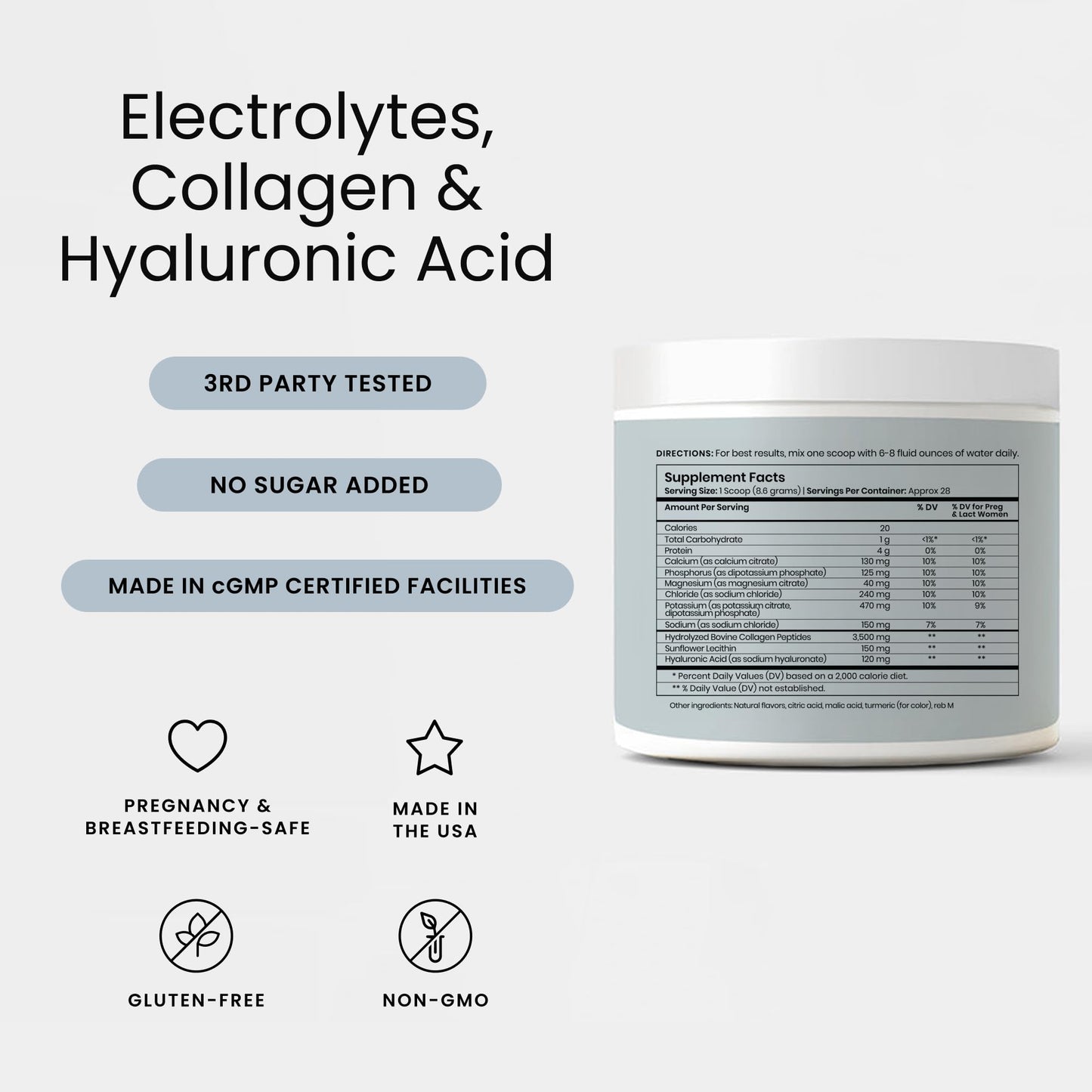 Perelel Hydration Powder, Electrolyte Supplement with Collagen & Hyaluronic Acid, Mango Lemonade Flavor, Soy & Gluten Free, Non GMO, No Added Sugar, 28 Servings - Maple Wellness Supplements