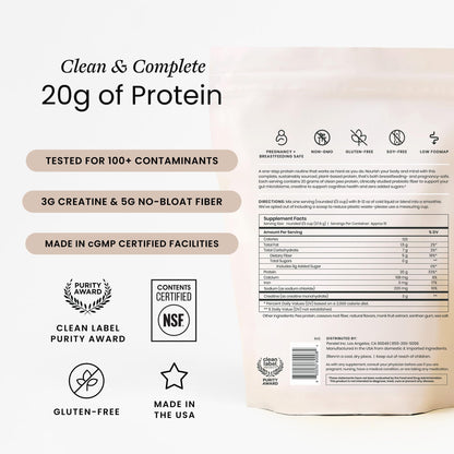 Perelel Triple-Support Plant Based Protein Powder, Creamy Vanilla, 20g Vegan Protein Powder, 3g Creatine Monohydrate, & 5g Prebiotic Fiber per Serving, Dairy Free, - Maple Wellness Supplements