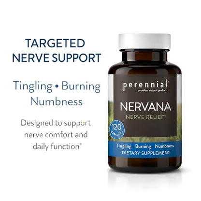Perennial Nervana – Herbal Nerve Support for Tingling, Burning & Numbness Relief – Promotes Calm Focus & Stress Resilience – Non-Drowsy Mood Balance – 120ct* - Maple Wellness Supplements