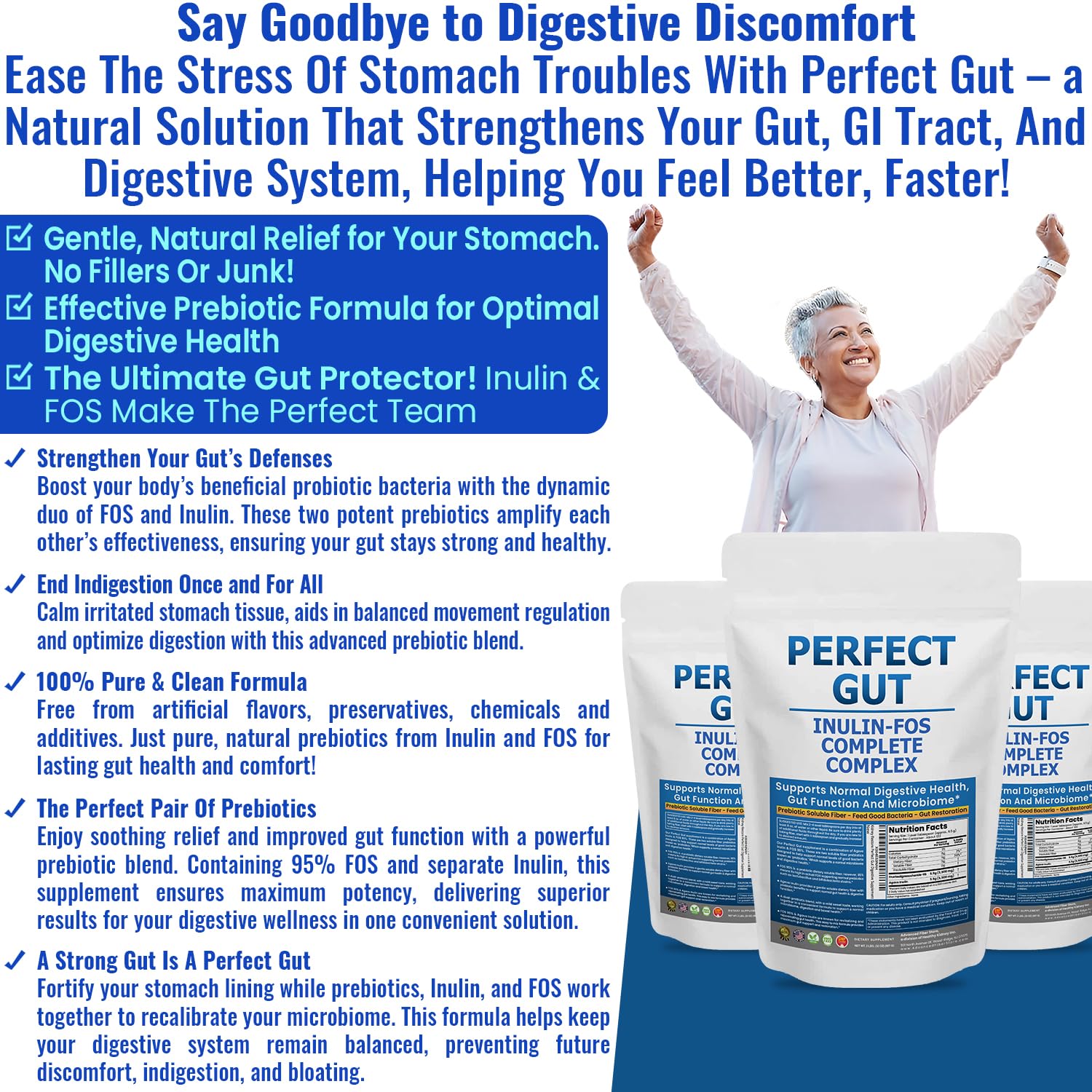 Perfect Gut: Inulin FOS Powder for Gut Health. Prebiotic Inulin. Unique Prebiotic 95% FOS Inulin Agave Fiber - Maple Wellness Supplements