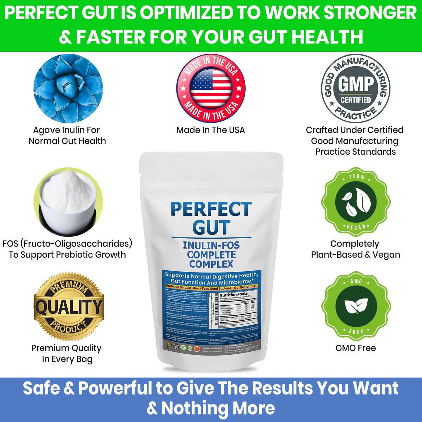 Perfect Gut: Inulin FOS Powder for Gut Health. Prebiotic Inulin. Unique Prebiotic 95% FOS Inulin Agave Fiber - Maple Wellness Supplements