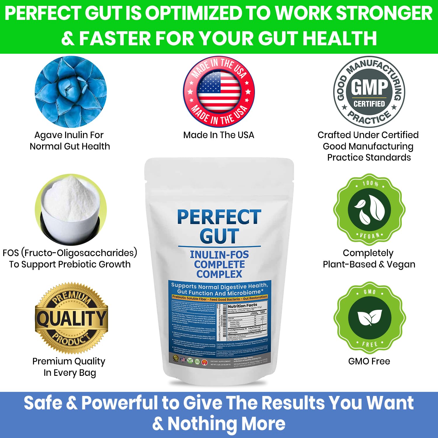 Perfect Gut: Inulin FOS Powder for Gut Health. Prebiotic Inulin. Unique Prebiotic 95% FOS Inulin Agave Fiber - Maple Wellness Supplements