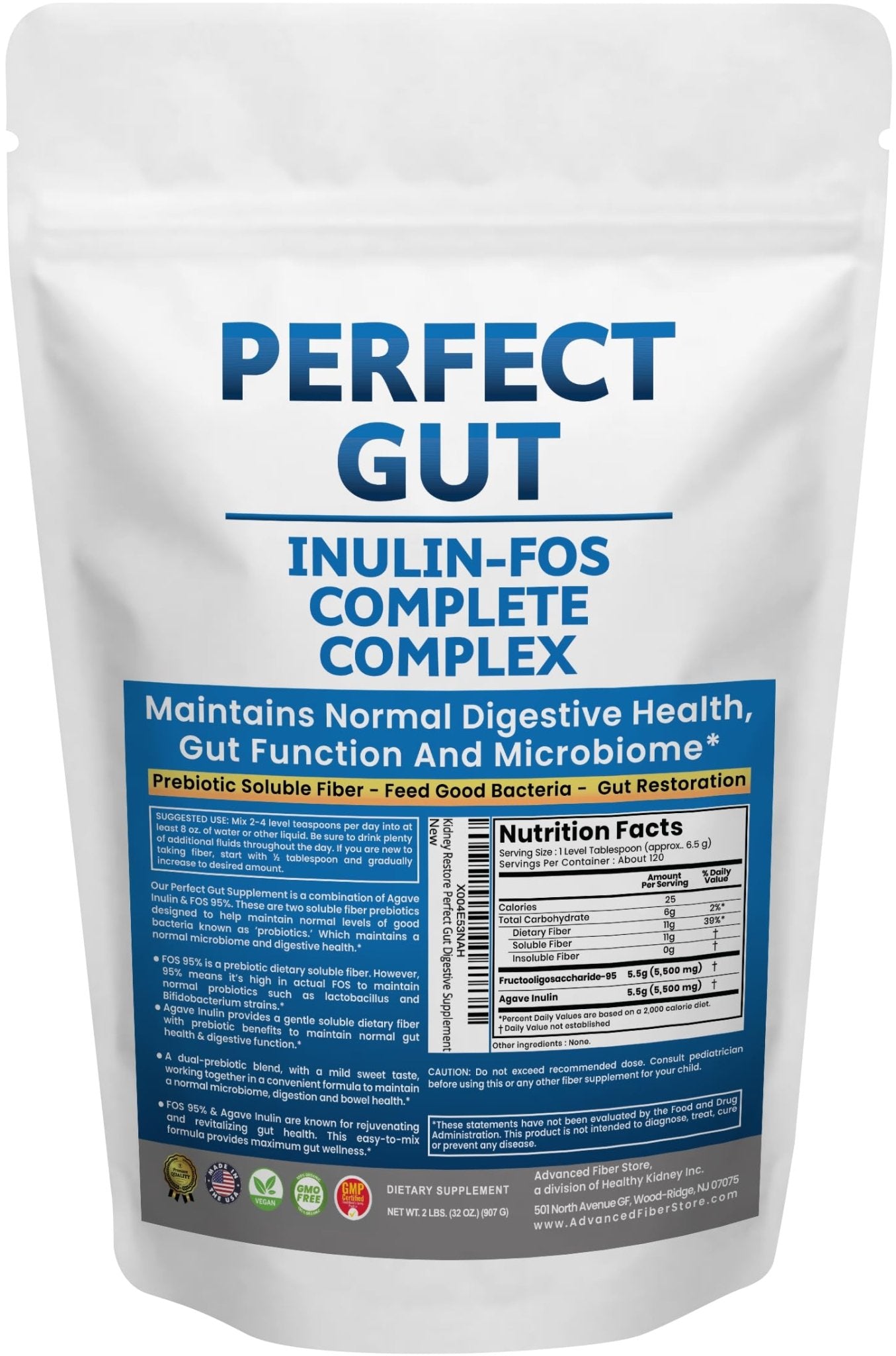 Perfect Gut: Inulin FOS Powder for Gut Health. Prebiotic Inulin. Unique Prebiotic 95% FOS Inulin Agave Fiber - Maple Wellness Supplements