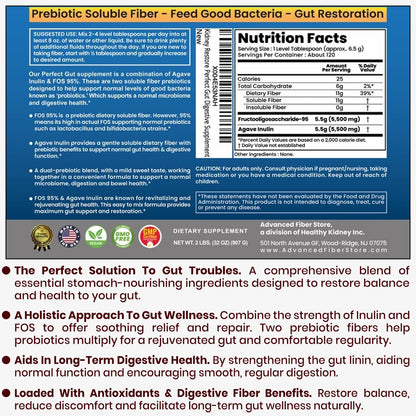 Perfect Gut: Inulin FOS Powder for Gut Health. Prebiotic Inulin. Unique Prebiotic 95% FOS Inulin Agave Fiber - Maple Wellness Supplements