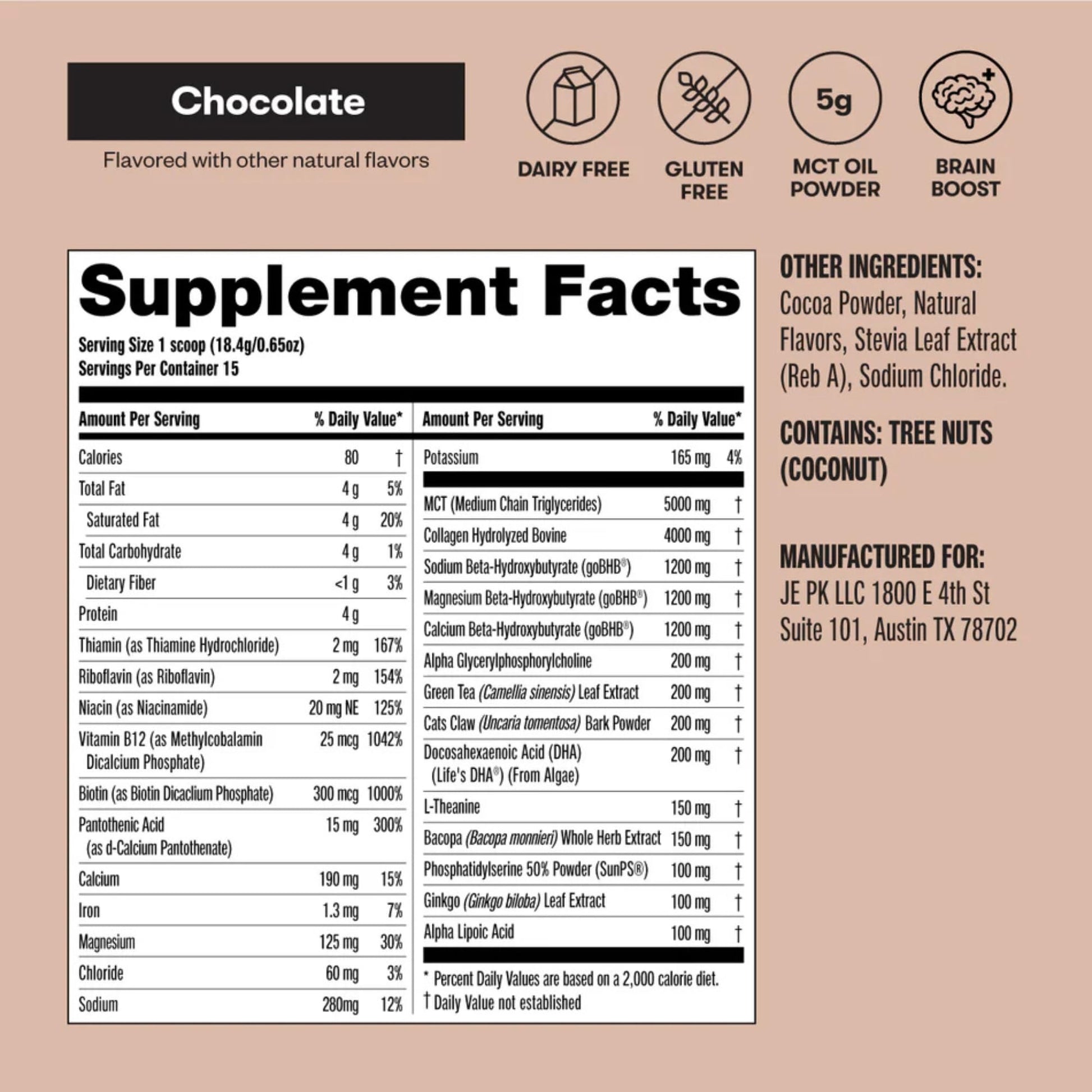 Perfect Keto Nootropic Brain Support, Caffeine Free Focus and Energy Supplement with Alpha Lipoic Acid, L Theanine, Ginkgo Biloba, Alpha GPC, MCT's, Collagen, Ketones, Chocolate Drink Mix, 15 Servings - Maple Wellness Supplements