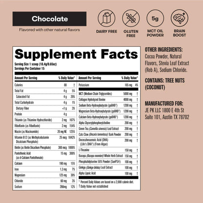Perfect Keto Nootropic Brain Support, Caffeine Free Focus and Energy Supplement with Alpha Lipoic Acid, L Theanine, Ginkgo Biloba, Alpha GPC, MCT's, Collagen, Ketones, Chocolate Drink Mix, 15 Servings - Maple Wellness Supplements
