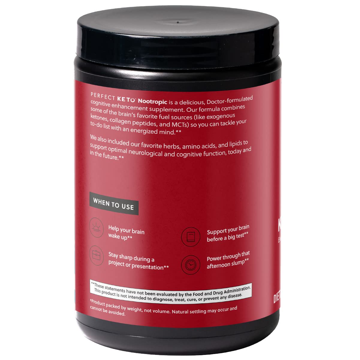 Perfect Keto Nootropic Brain Support, Caffeine Free Focus and Energy Supplement with Alpha Lipoic Acid, L Theanine, Ginkgo Biloba, Alpha GPC, MCT's, Collagen, Ketones, Chocolate Drink Mix, 15 Servings - Maple Wellness Supplements