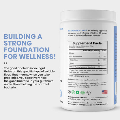 PERFECT PASS Prebiotic PHGG Partially Hydrolyzed Guar Gum 210g Powder - 100% Natural Gluten Free Non GMO - Certified Kosher Vegetarian Sugar Free - Maple Wellness Supplements