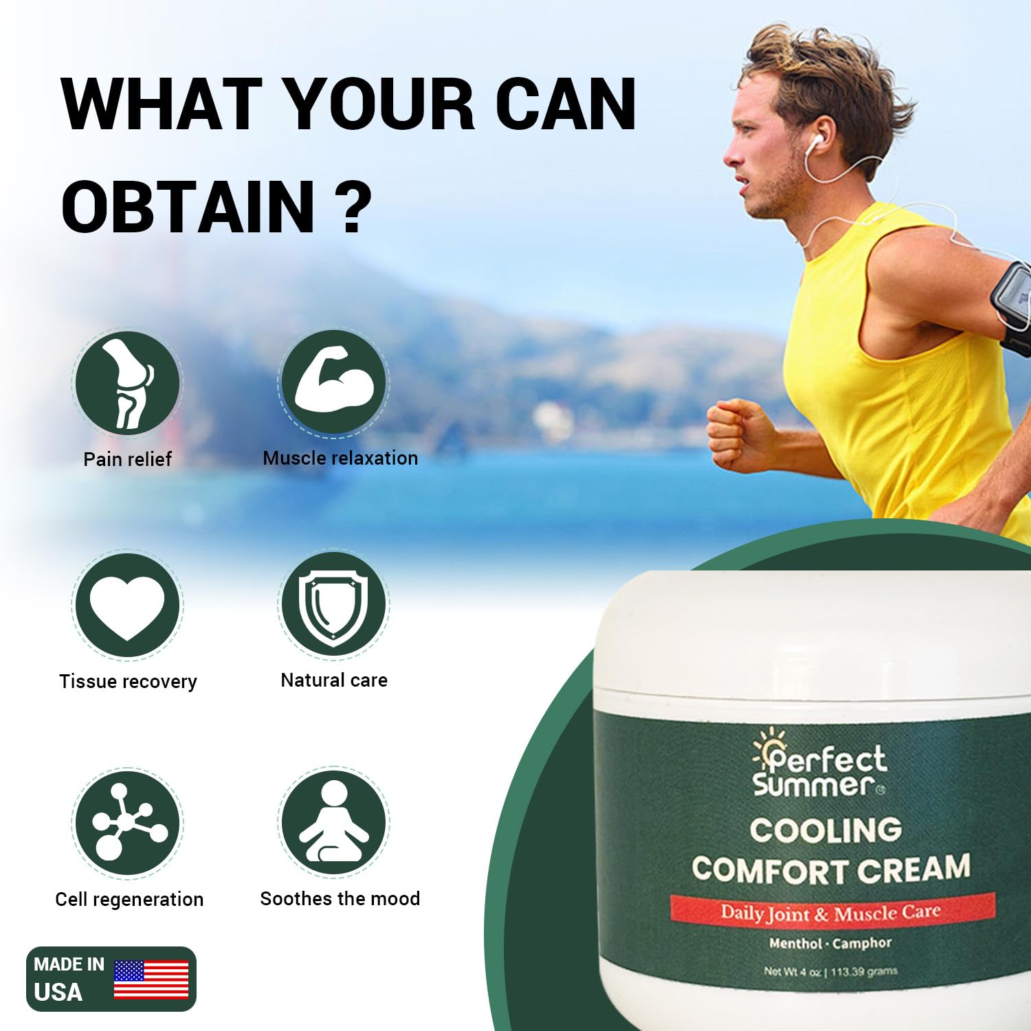 Perfect Summer Cooling Comfort Cream – Muscle Rub & Joint Care – Cooling Relief for Back, Neck, Shoulders & Knees – Non-Greasy, Fast-Absorbing Topical Cream, 4 oz - Maple Wellness Supplements