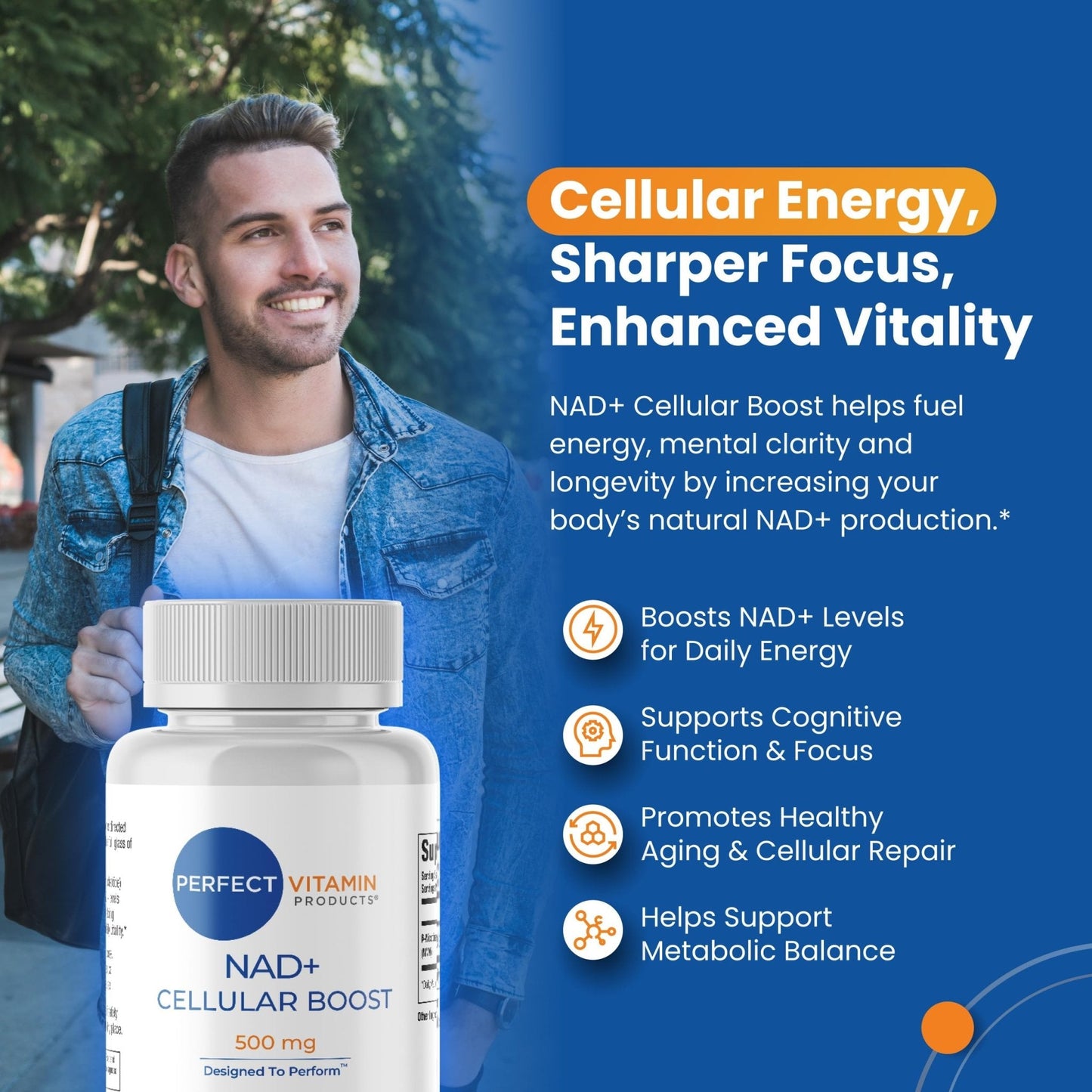 Perfect Vitamin Products NAD+ Cellular Boost – 500mg NMN Supplement for NAD+ Support, Cellular Energy, Brain Clarity & Anti-Aging – Longevity & Recovery Support – 90 Vegan Capsules (30 Servings) - Maple Wellness Supplements