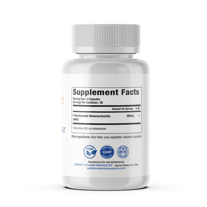 Perfect Vitamin Products NAD+ Cellular Boost – 500mg NMN Supplement for NAD+ Support, Cellular Energy, Brain Clarity & Anti-Aging – Longevity & Recovery Support – 90 Vegan Capsules (30 Servings) - Maple Wellness Supplements