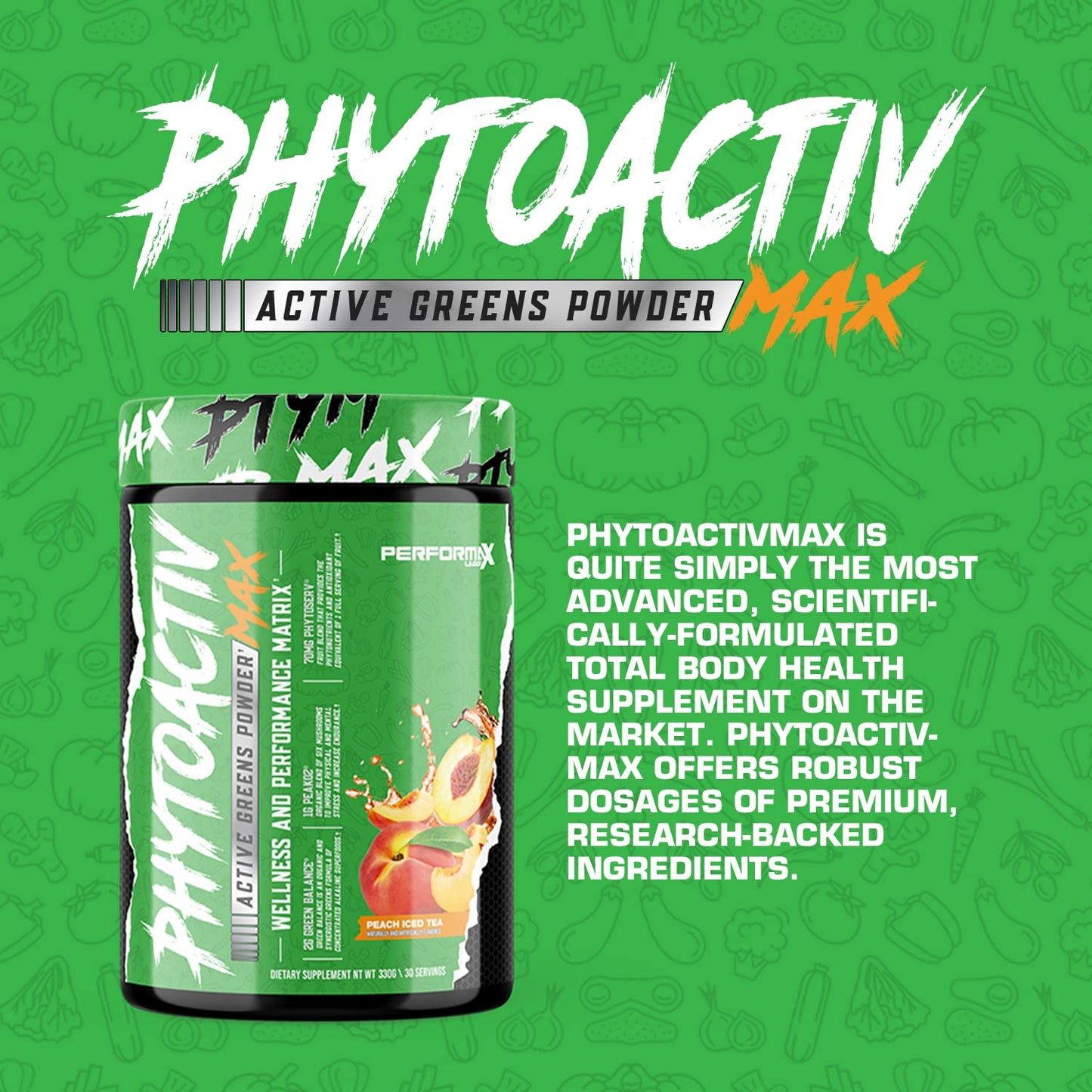 Performax Labs PhytoactivMax Active Greens Powder Wellness and Performance Matrix | Phytonutrients – Overall Health | 30 Servings (Strawberry Pineapple) - Maple Wellness Supplements