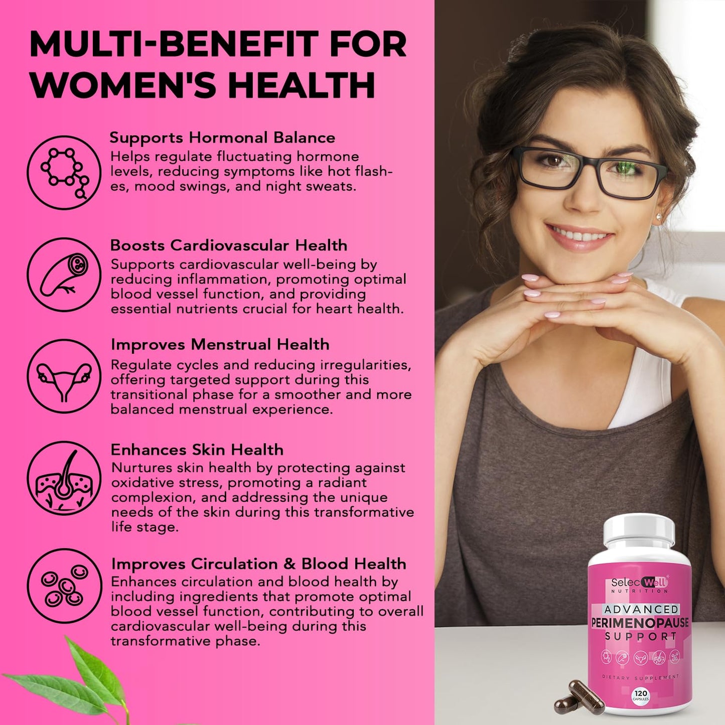 Perimenopause & Menopause Support Supplement for Women – Multi‑Symptom Relief with Black Cohosh & Red Clover Isoflavones | Ashwagandha Adaptogen & Herbal Blend | Hormone Balance Support | 120 Capsules - Maple Wellness Supplements