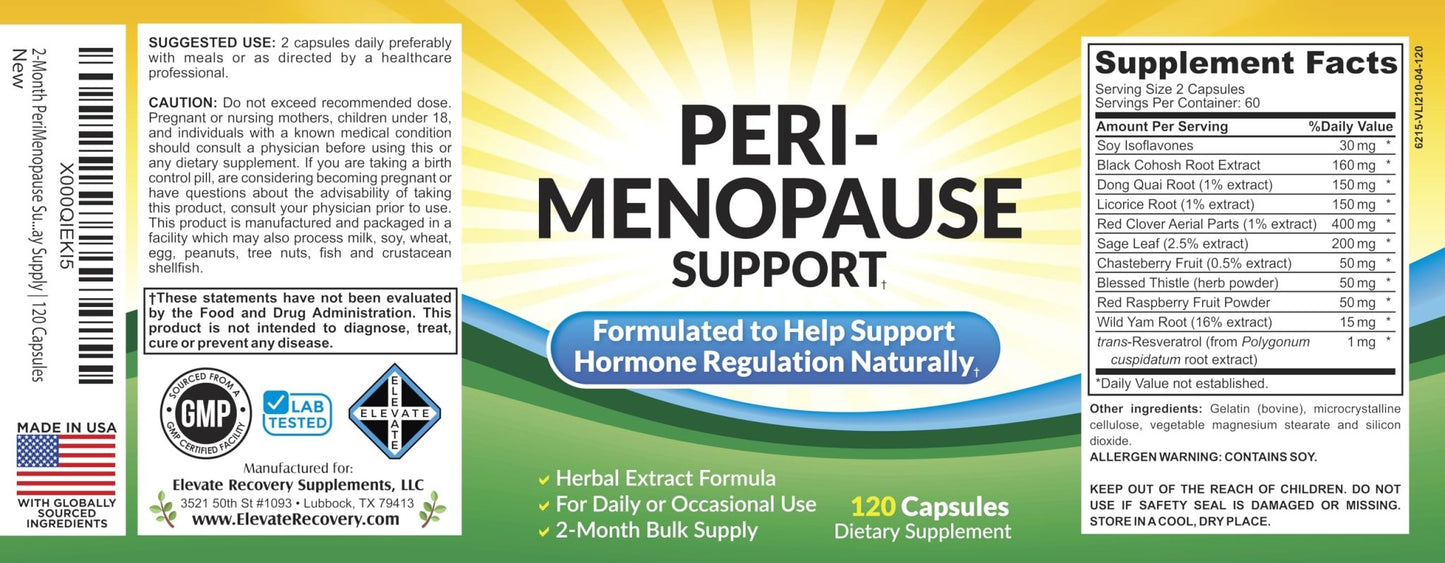 Perimenopause Support (2-Month) Supplement Blend | Women's Health & Hormone Support with 11 Herbs & Extracts | Female Hormonal Balance Supplements | 60-Day Bulk Supply | 120 Capsules - Maple Wellness Supplements
